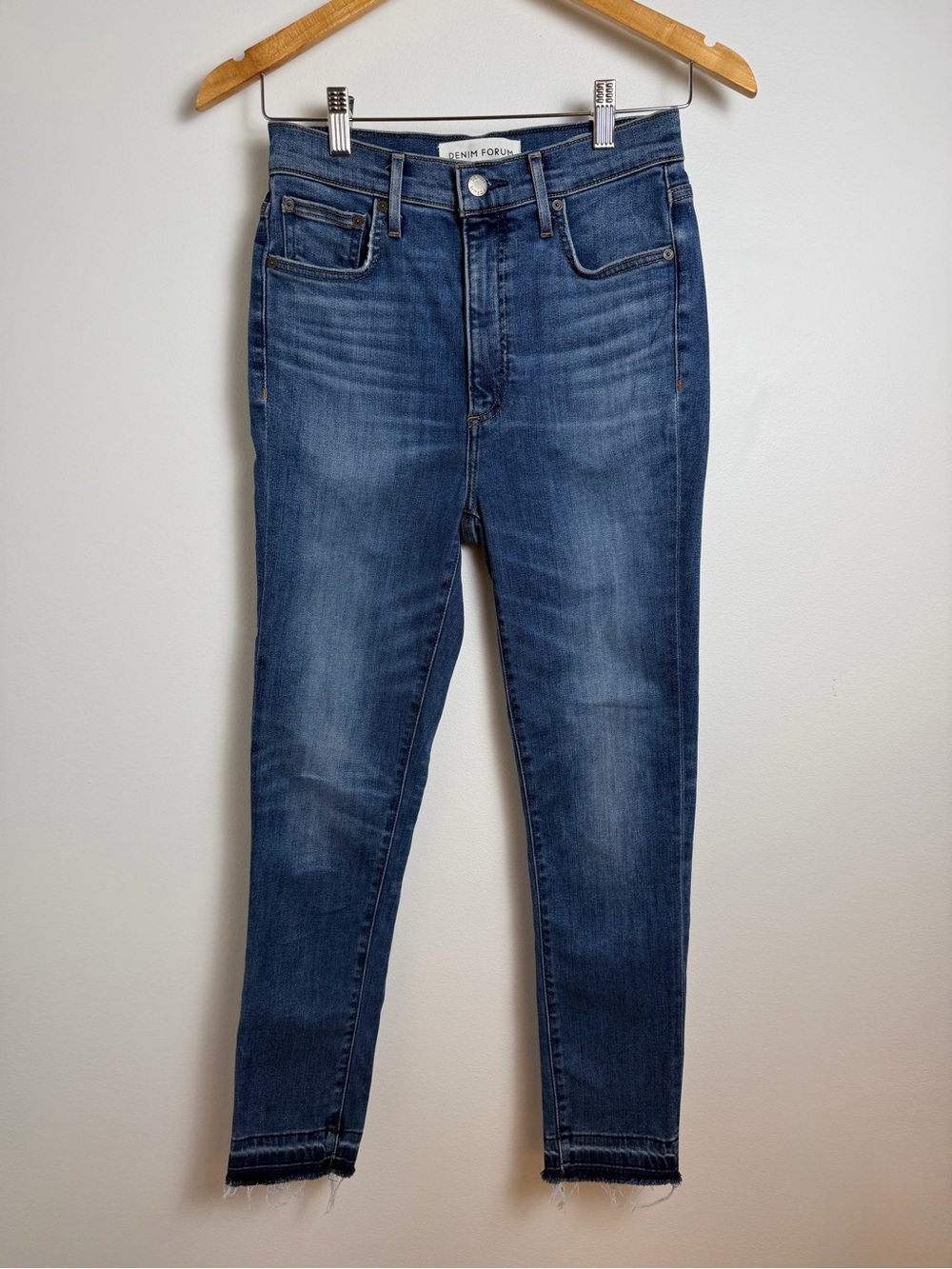 Denim Forum The Lola High Rise Skinny Crop Jeans Raw Hem Size 27